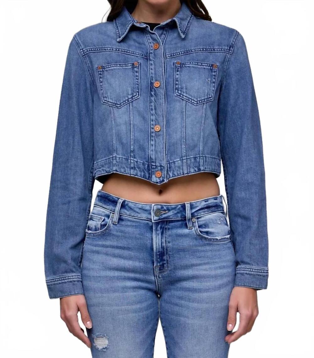 NEW HIDDEN cropped western denim jacket in blue